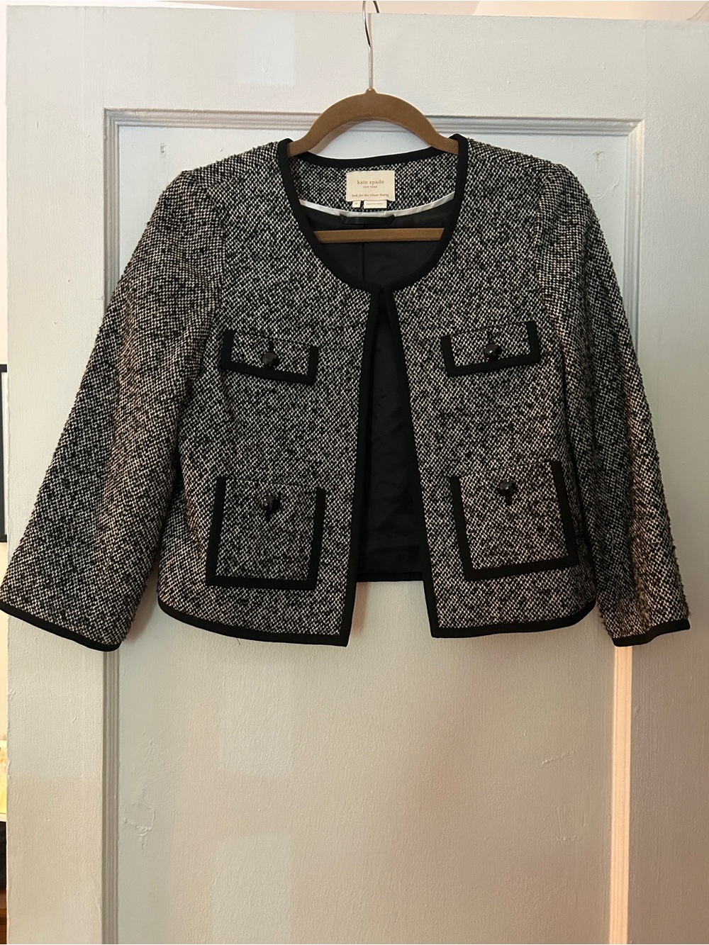 kate spade Black & White Tweed Cropped Blazer